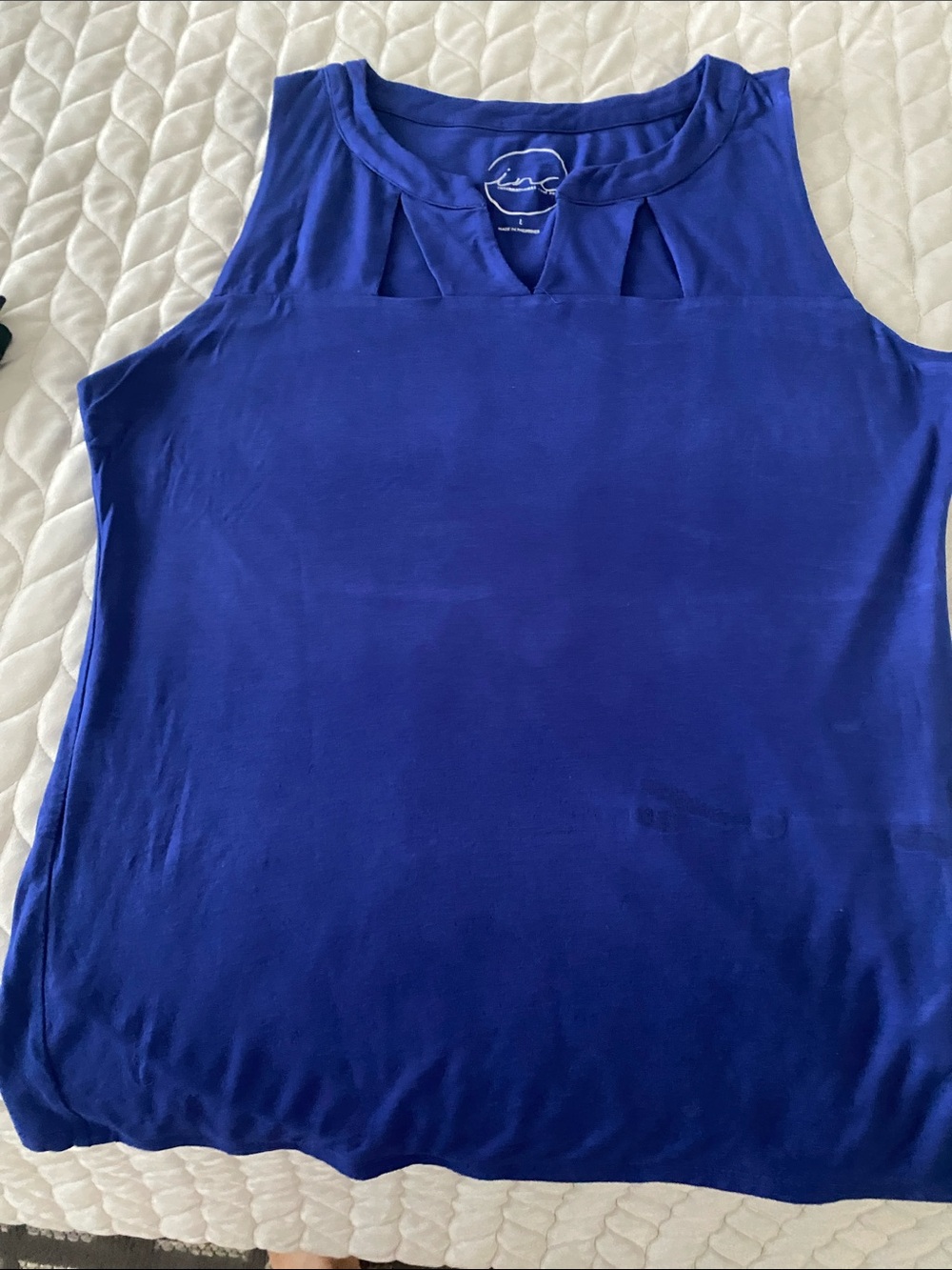 INC International Concepts Royal Blue Sleeveless Tank with Keyhole Detail